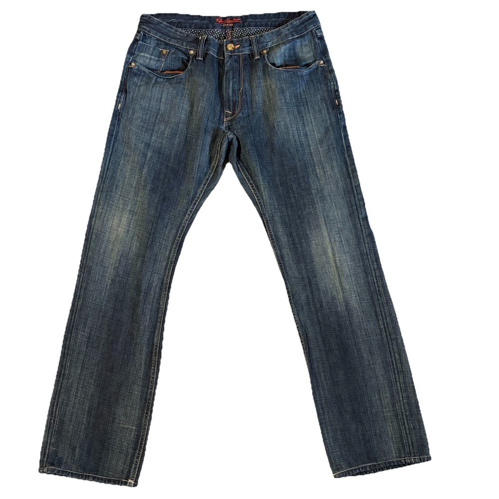 Robert Graham Slim Jim Jeans Mens 34x30 Blue Medium Wash Denim Italian Fabric